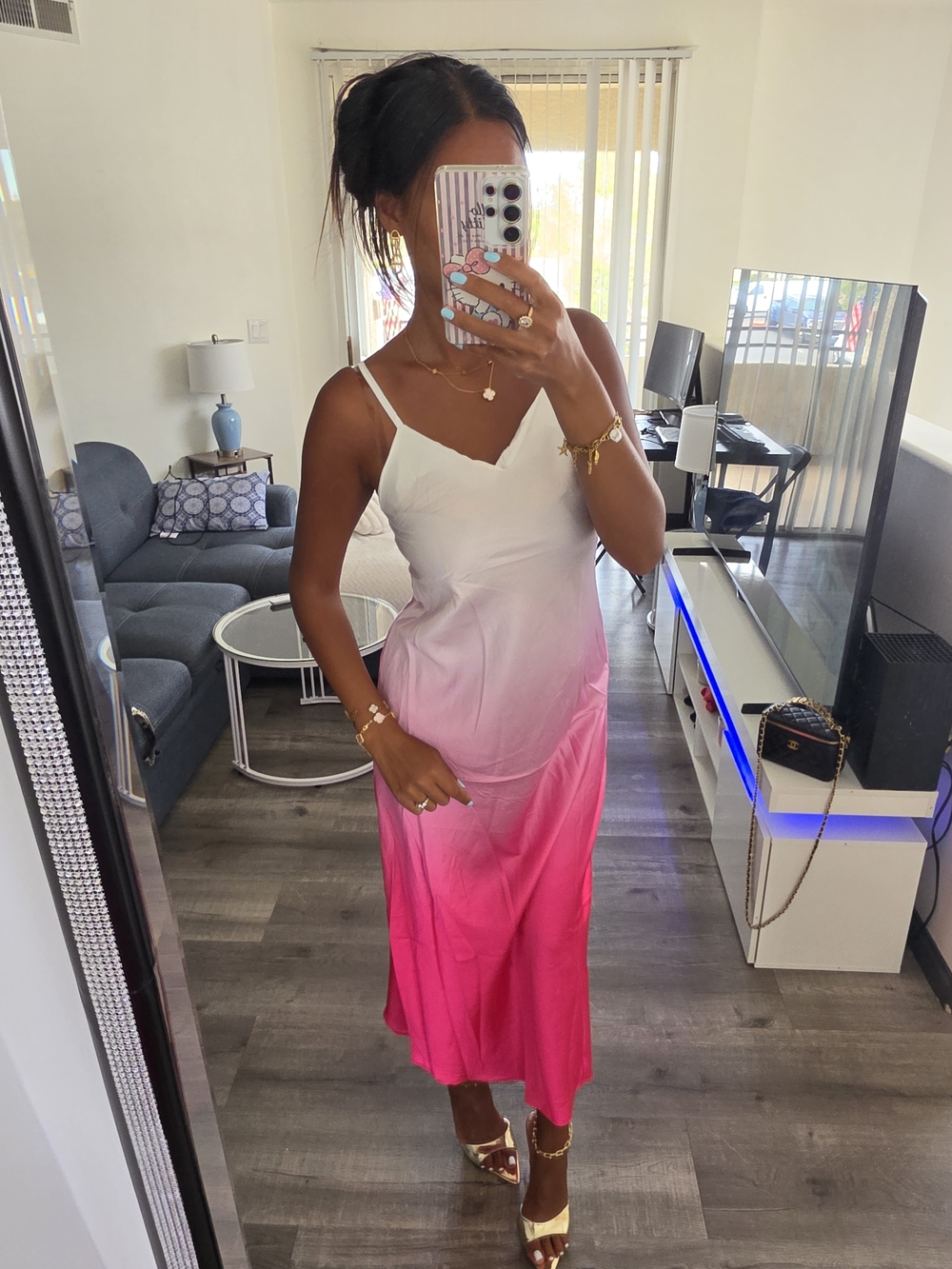 Pink Ombre Slip Dress Satin - Picture 13 of 16